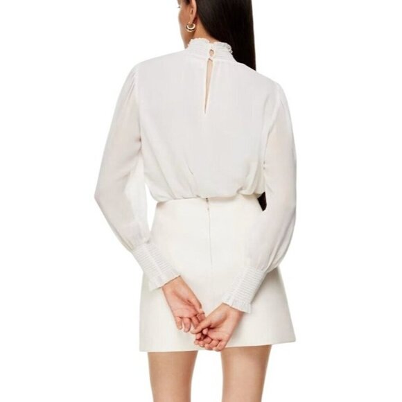 Aritzia Wilfred Valencia Blouse Light Birch Ivory Chiffon Mock Neck Top - Picture 4 of 15